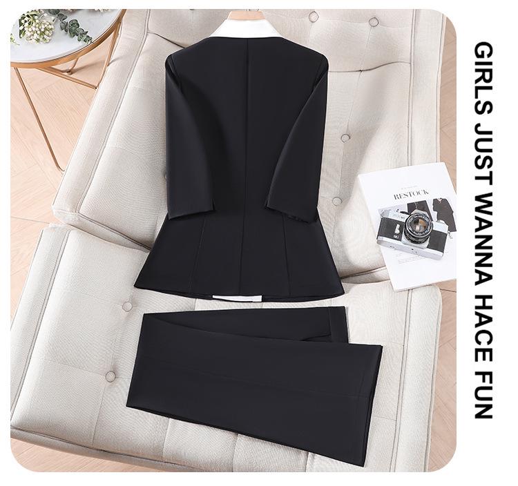 Women's Elegant White Suit Set: Color Block Jacket & Flare Pants
