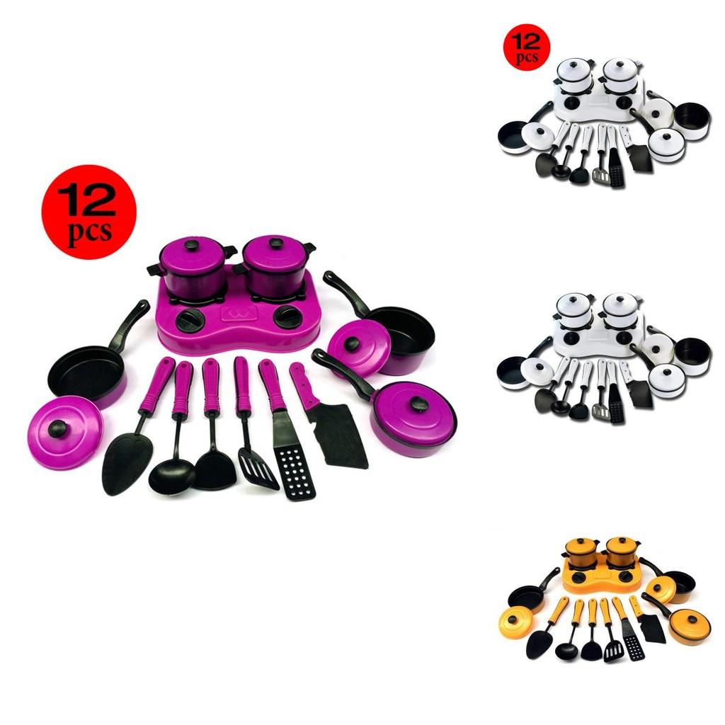 Colorful 12pcs Kitchen Cooking Play Set With Realistic Cookware For Kids Pretend Play