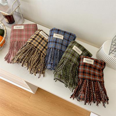 Écharpe Douce Plaid Cachemire Imitation Automne et Hiver Féminine Sœur Douce Mignonne Douce Cireuse Chaude Châle Écharpe
