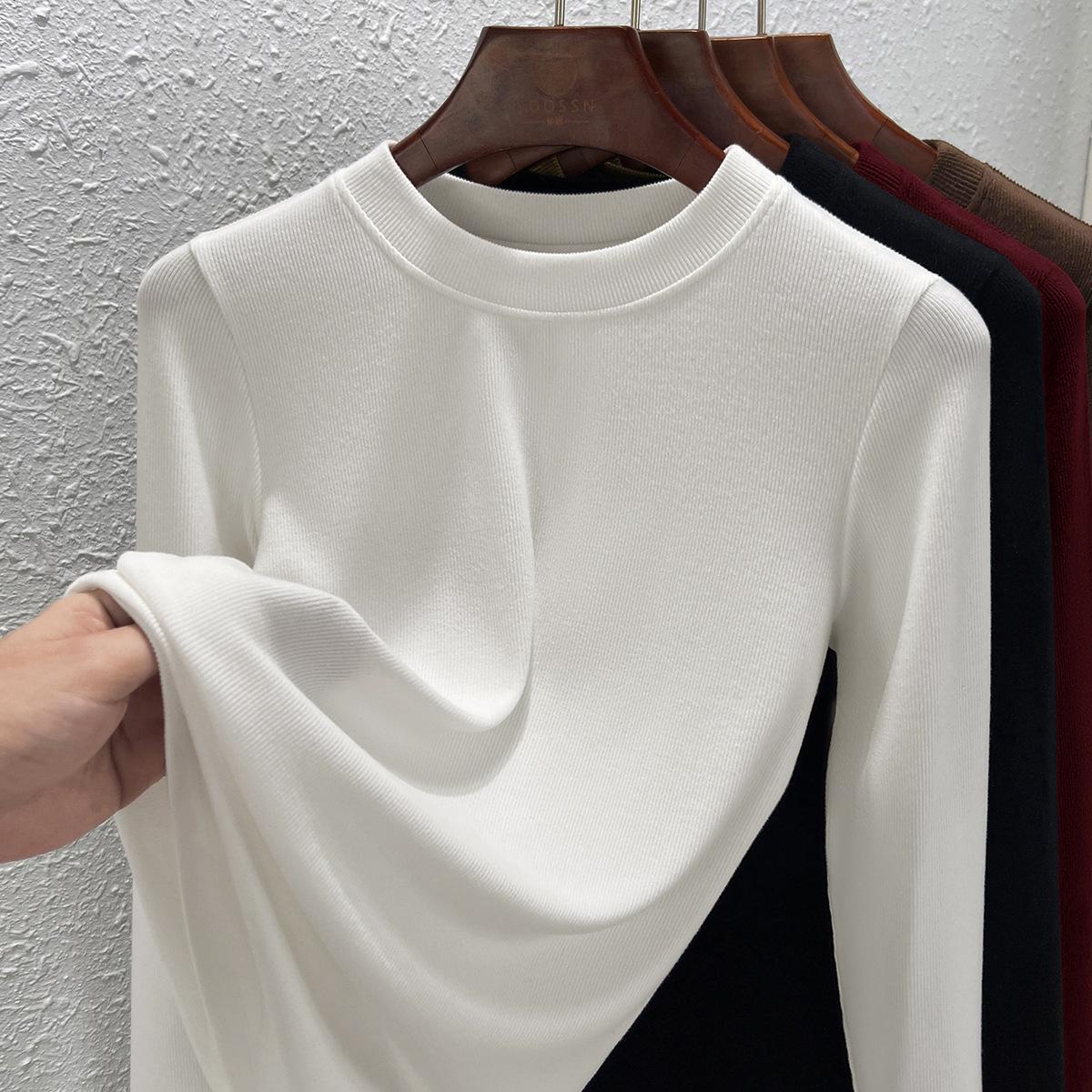 

Женский летний 2025 года топ-базовый слой с длинным рукавом и круглым вырезом из мериносовой шерсти, облегающего кроя. XXXL