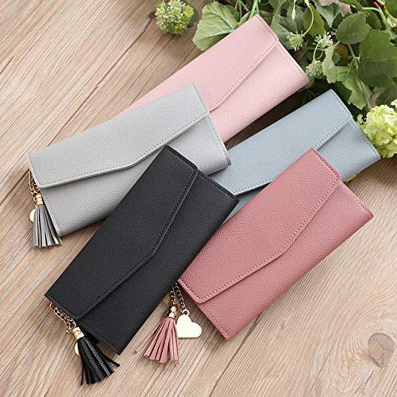 PU Leather Long Wallet Women Coin Purse Tassel Card Holders Zipper Purses