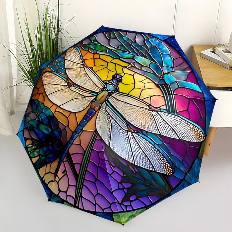 

1pc Dragonfly Stained Glass Automatic Open/Close Umbrella, Lightweight for Women/Men, Perfect Gift - for Everyday or Holiday Eventsyy251127097
