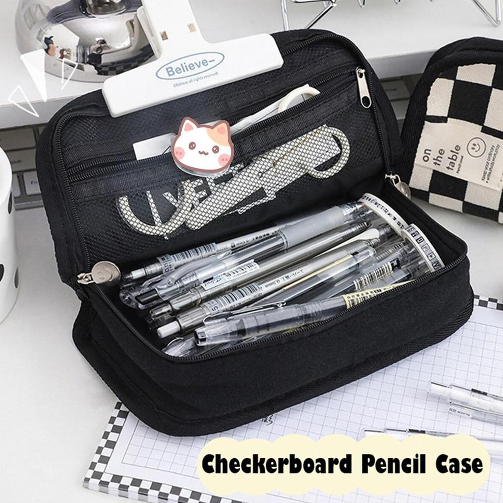 Kawaii Plaid Pencil Case Large Capacity Cute Portable Pen Box Back To School Office Supplies Korean Makeup Storage Stationery