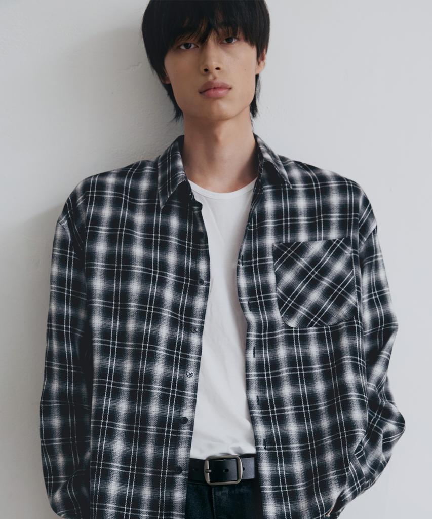 NODU Crop Check Shirt [Black]