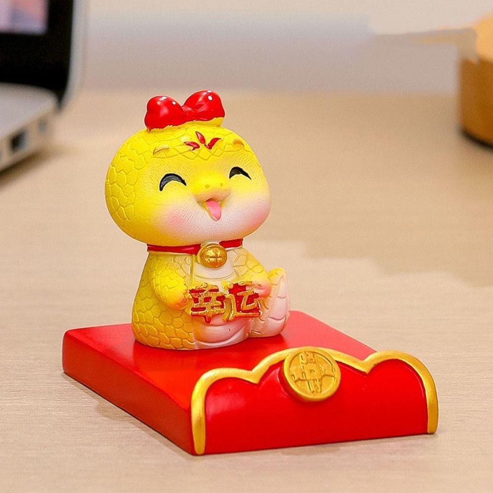 Resin Craft Mobile Phone Bracket Ornaments Slot Design Cute Cell Phone Holder  Spring Festival
