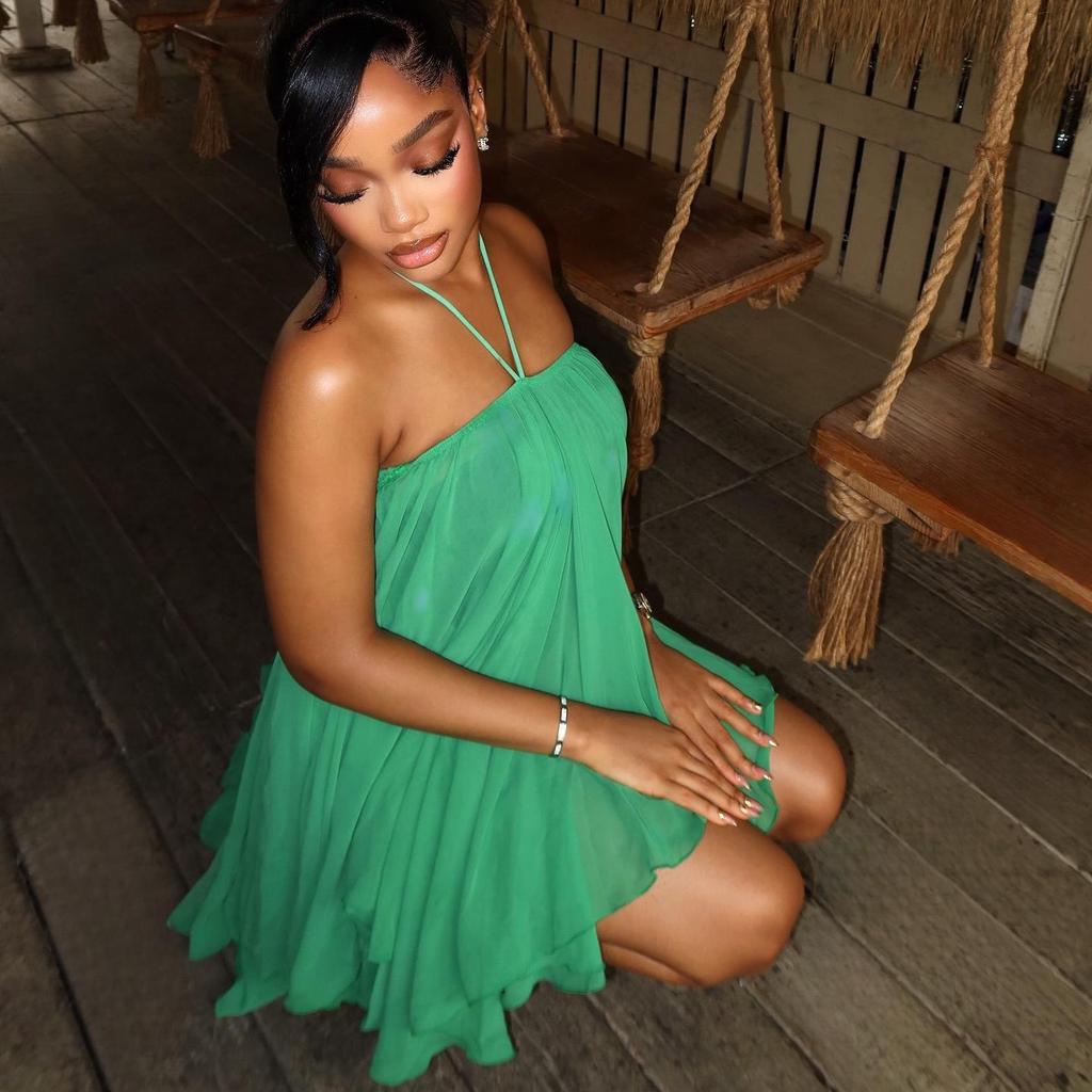 2025 Spring/Summer Sexy O-neck Strapless Halter Loose Dress for Women