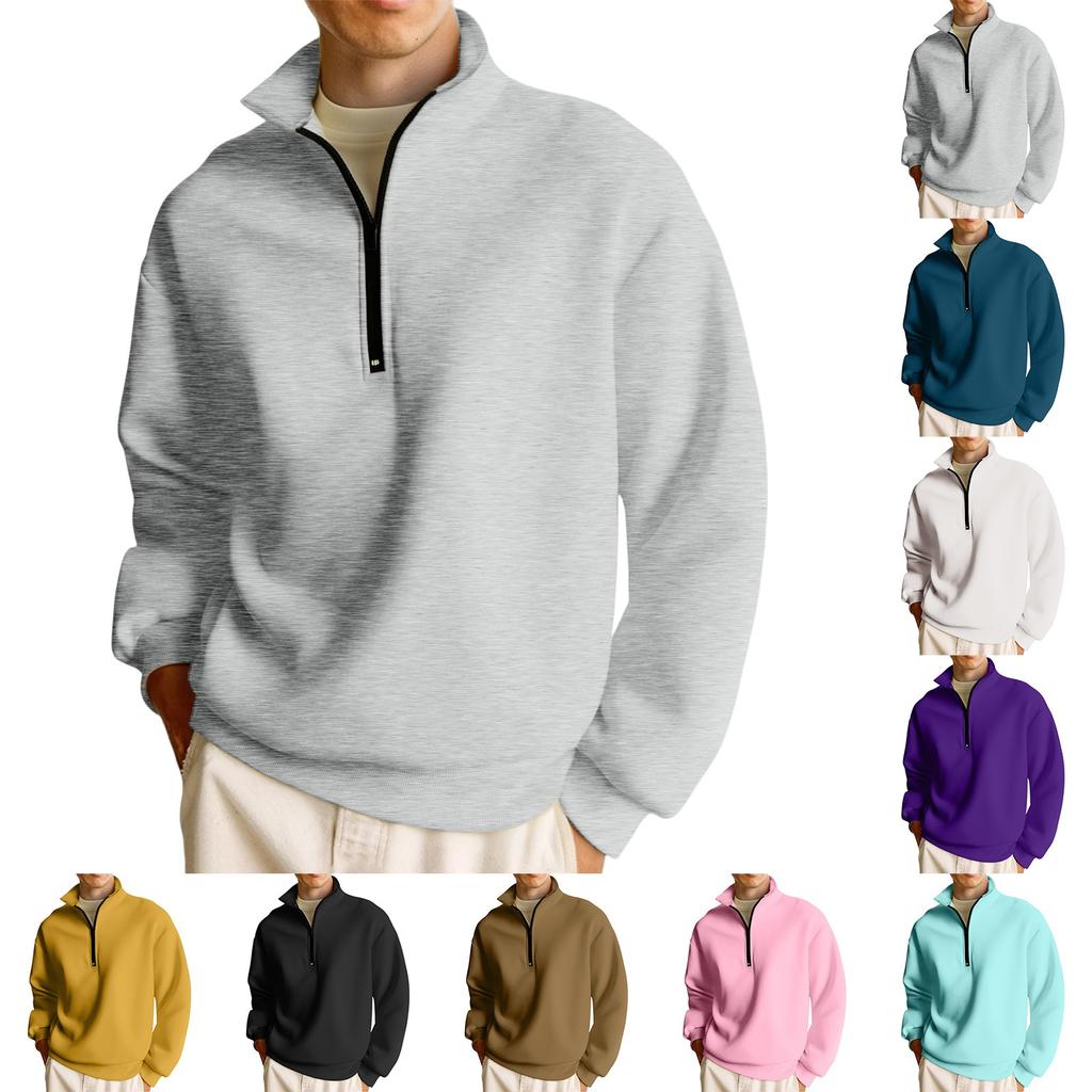 Felpa casual da uomo a maniche lunghe con colletto e zip corta