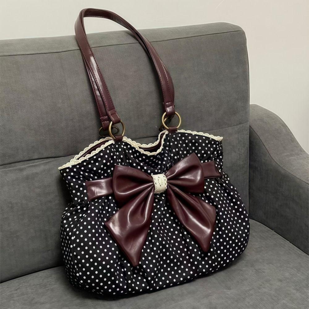 Trendy Vintage Women's Bow Handbag Aesthetic Dot Y2k Lady Shoulder Bags Casual Chic All Match Ins Underarm Bag Streetwear