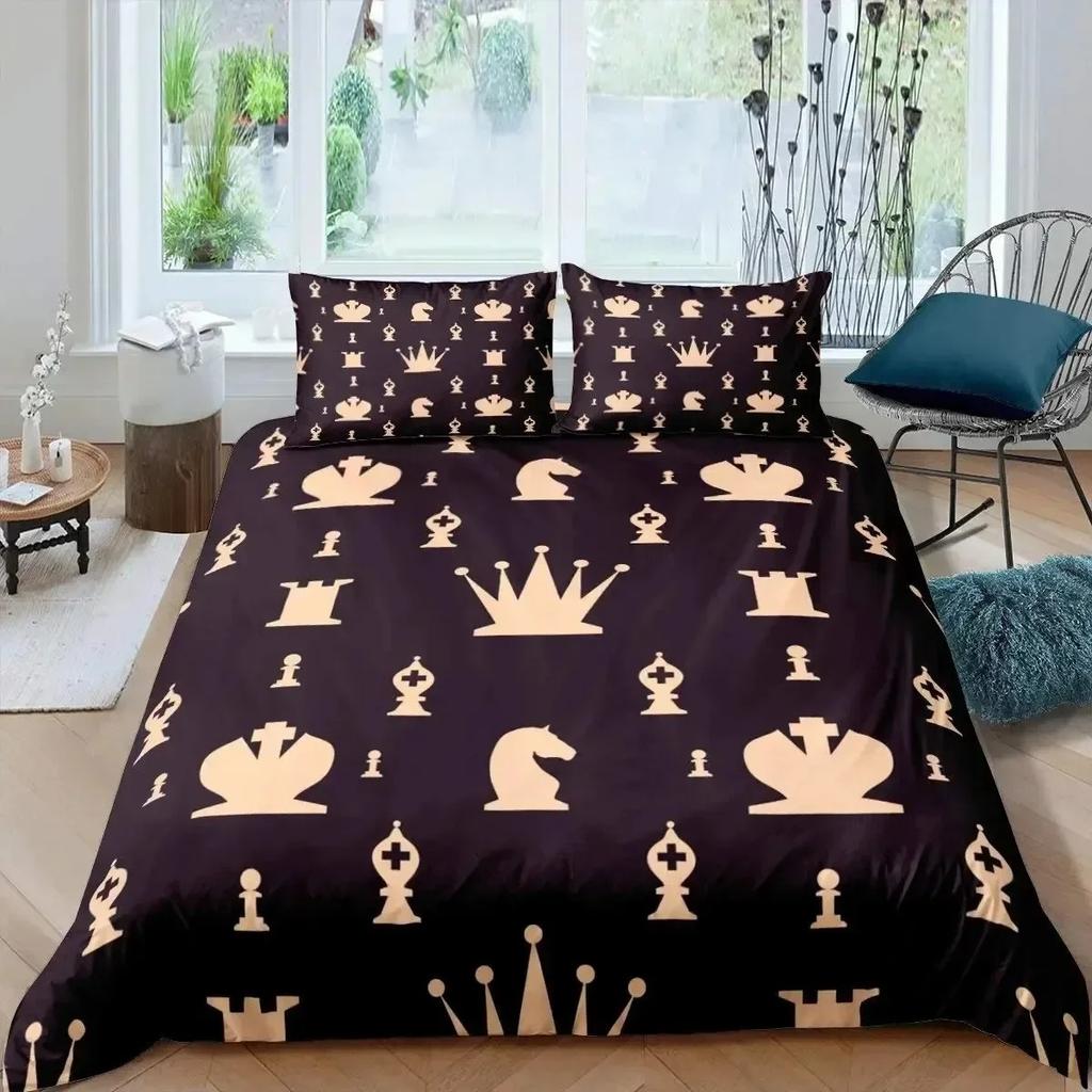Exquisite International Chess Duvet Cover Set Bedding Set Boy Girl Adult Bedroom Decoration Single Double Large Size 2/3pcs