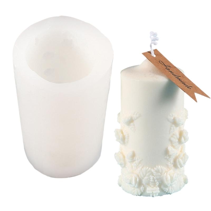 Cylinder Candle Molds for Candle Making Tree Leaf Rose Pillar Silicone Mold for Resin Casting Soap Clay Craft Home Decor