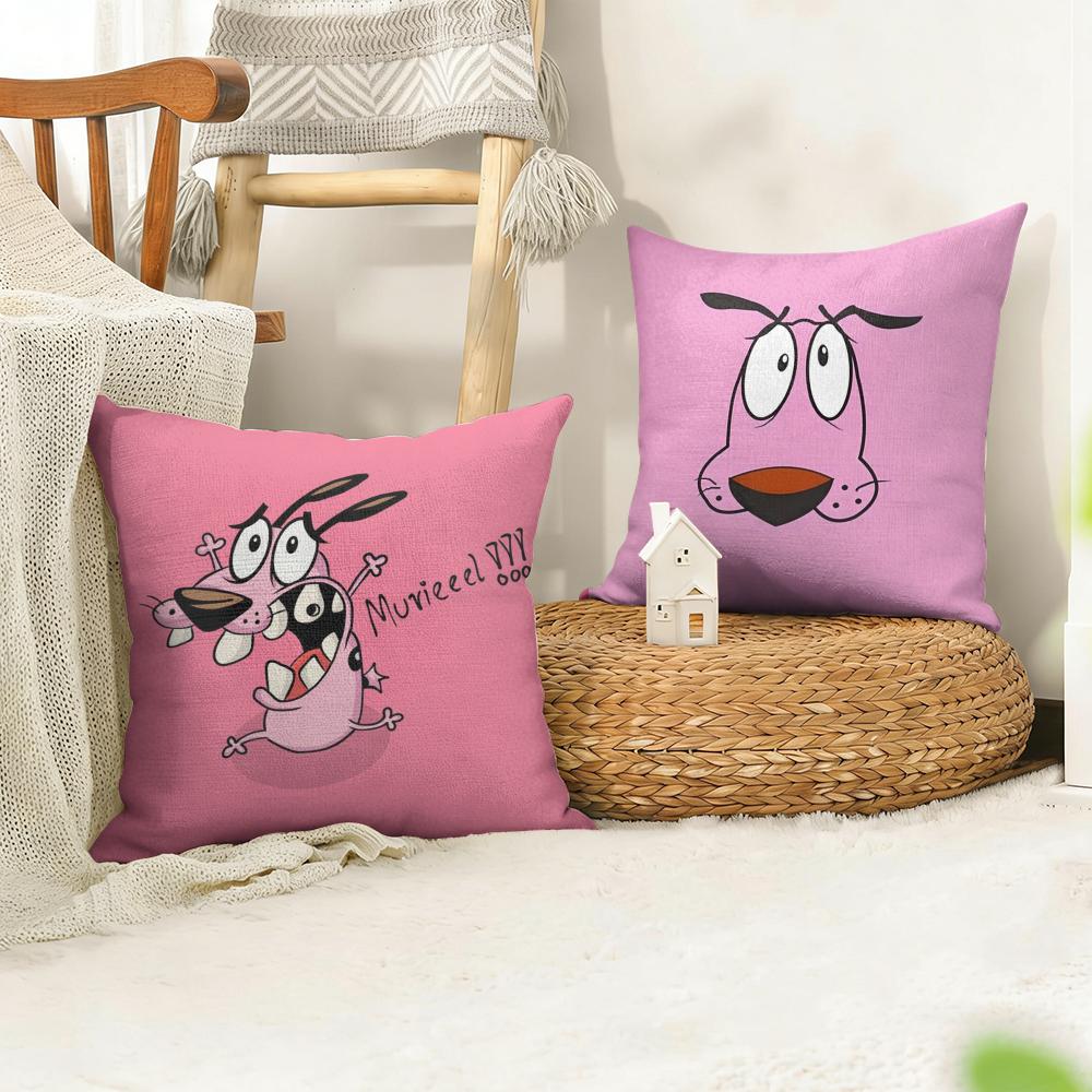 CCourage CCowardly Dog Cushion Cover Natural Linen Organic Fabric DoubleSided Printing Sofa Home Decor Gift Pillow Case