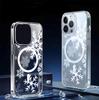 Snowflake Magnetic Cases for iPhone 15/16/17 Pro Max: Transparent Full Coverage Protection.