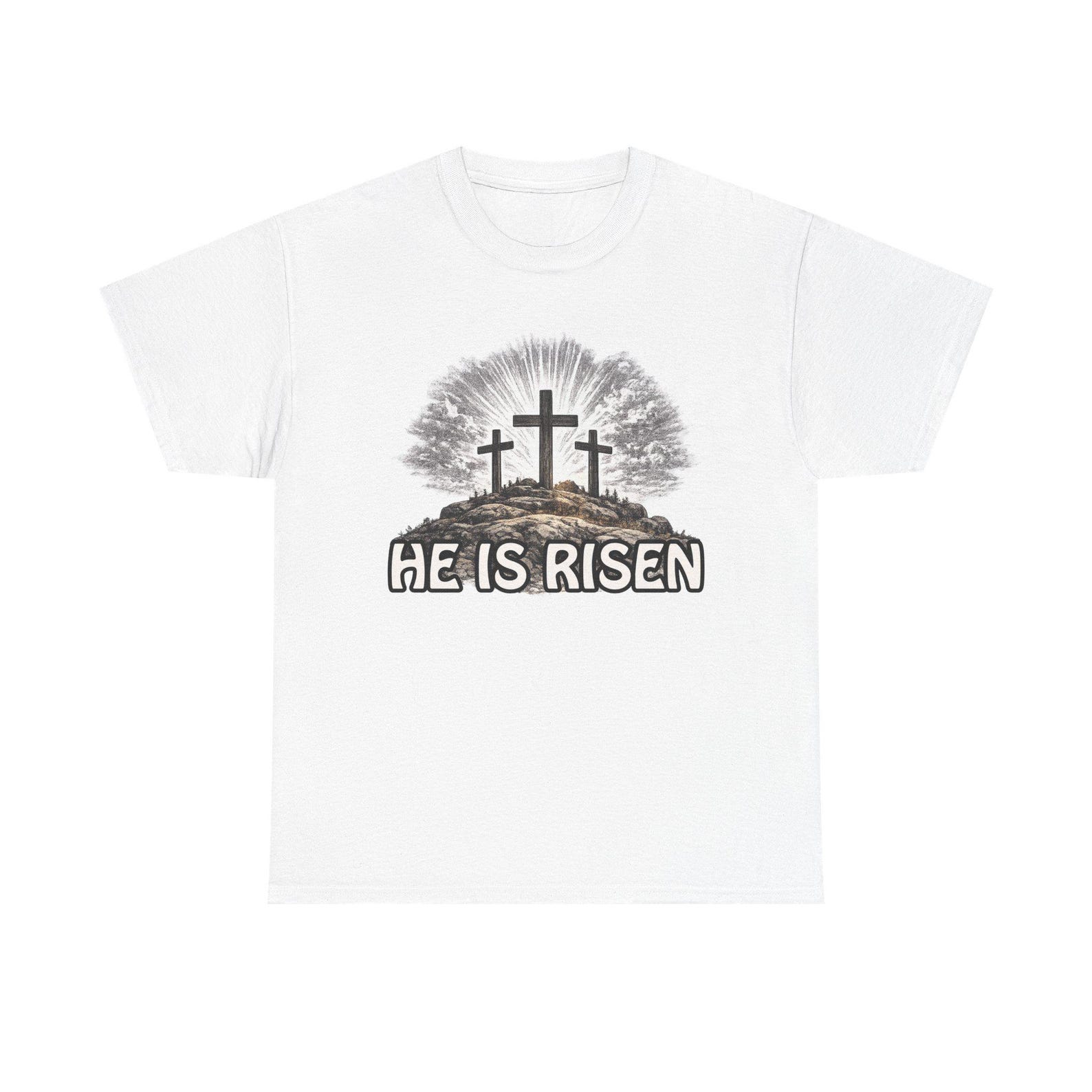 He Is Risen cross trio graphic Tee V2 | Easter Christian faith shirt S