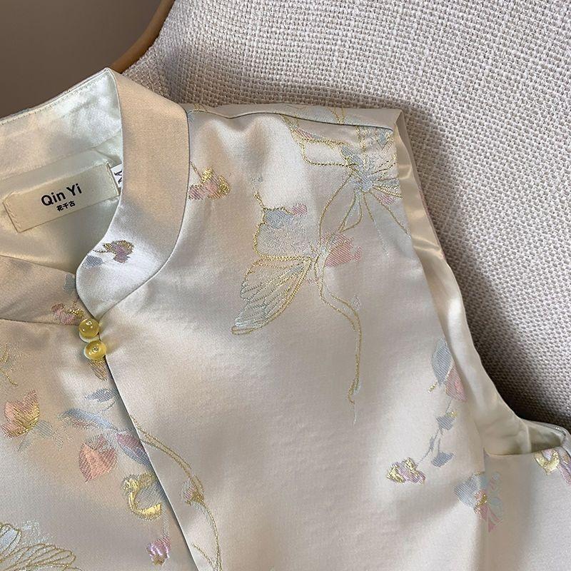 Fashion retro buckle Guochao top vest women's cardigan embroidered femininity