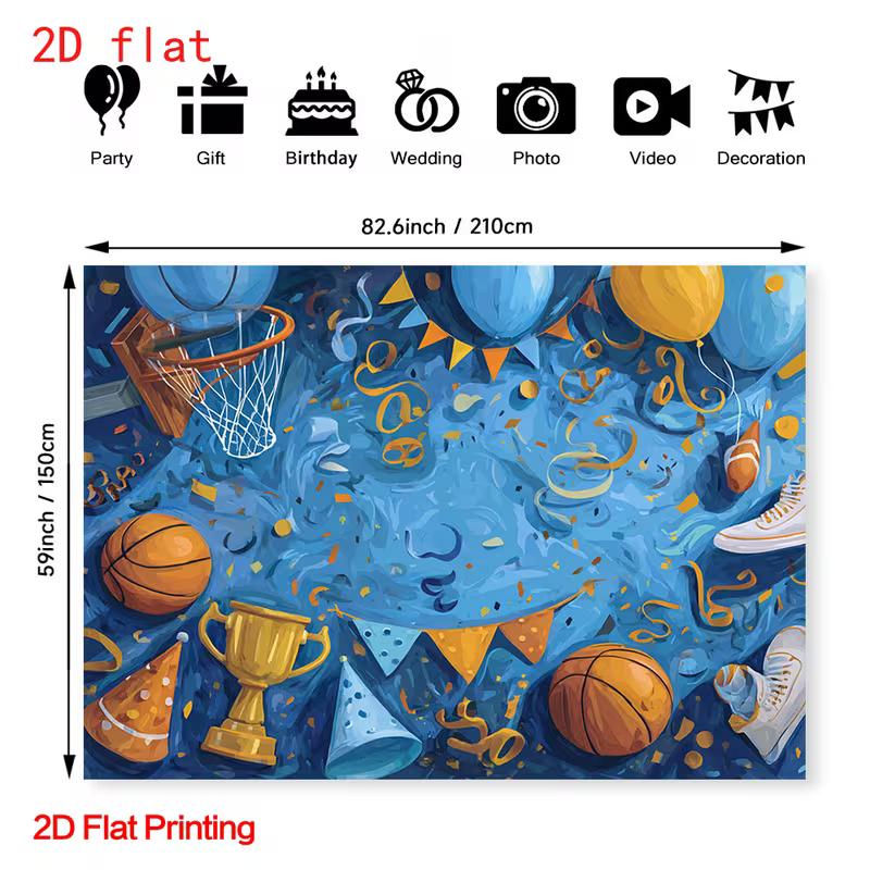 Blue & Orange 2D Backdrop, Basketball Birthday & Victory Photo Background