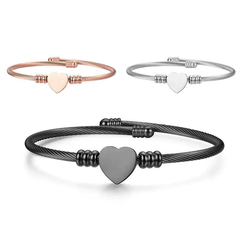 Trendy Women's Heart-Shaped Woven Steel Wire Bangle - Titanium Steel DIY Bracelet