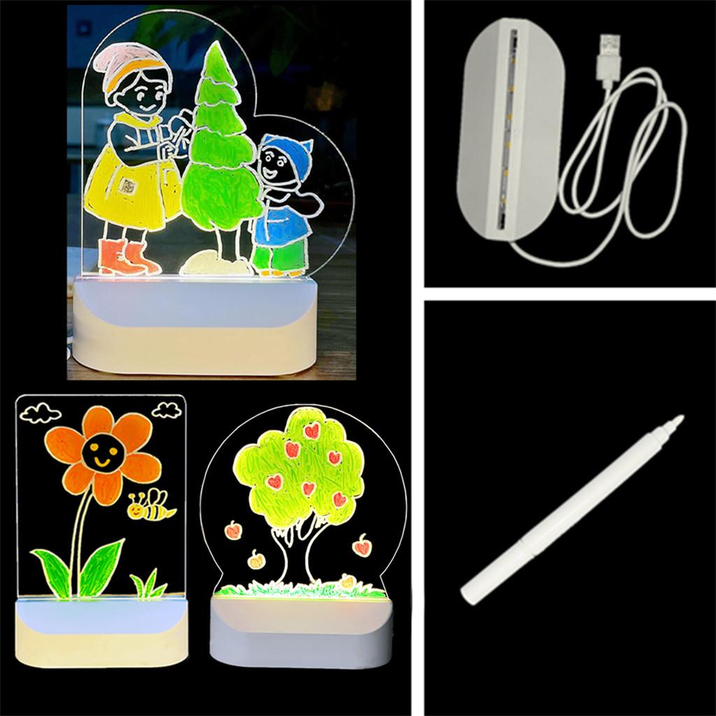 Non-Toxic Hard Acrylic Diy Kids Drawing Board Light Wipe Dust-Free Handwriting Board Blackboard Night Light