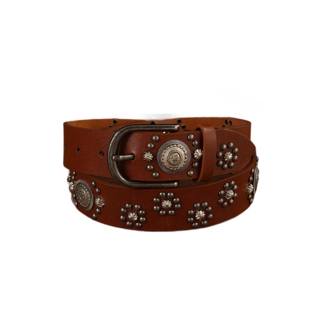 Women's Retro Metal Rivet Wide Belt - Versatile Fashion Waistband Dress Accessory