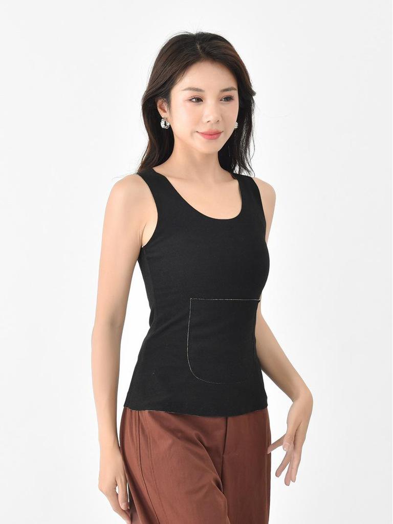 Damska kamizelka z aksamitu z podszewką z polaru i podwójnymi kieszeniami, przytulna warstwa na jesień/zimę