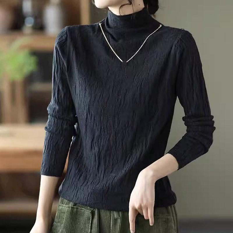 Women Sweaters Pullovers 2025 Autumn Winter Long Sleeve Half high collar Black Knitted Sweater Women Tops Pullover JJ72