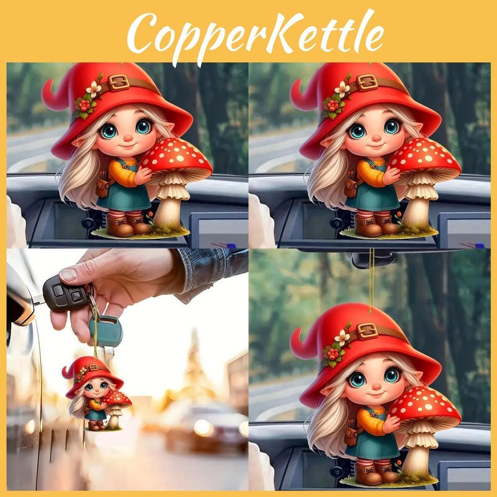 Acrylic Little Car Red Riding Mushroom Girl Keychain Pendant Vehicle Interior