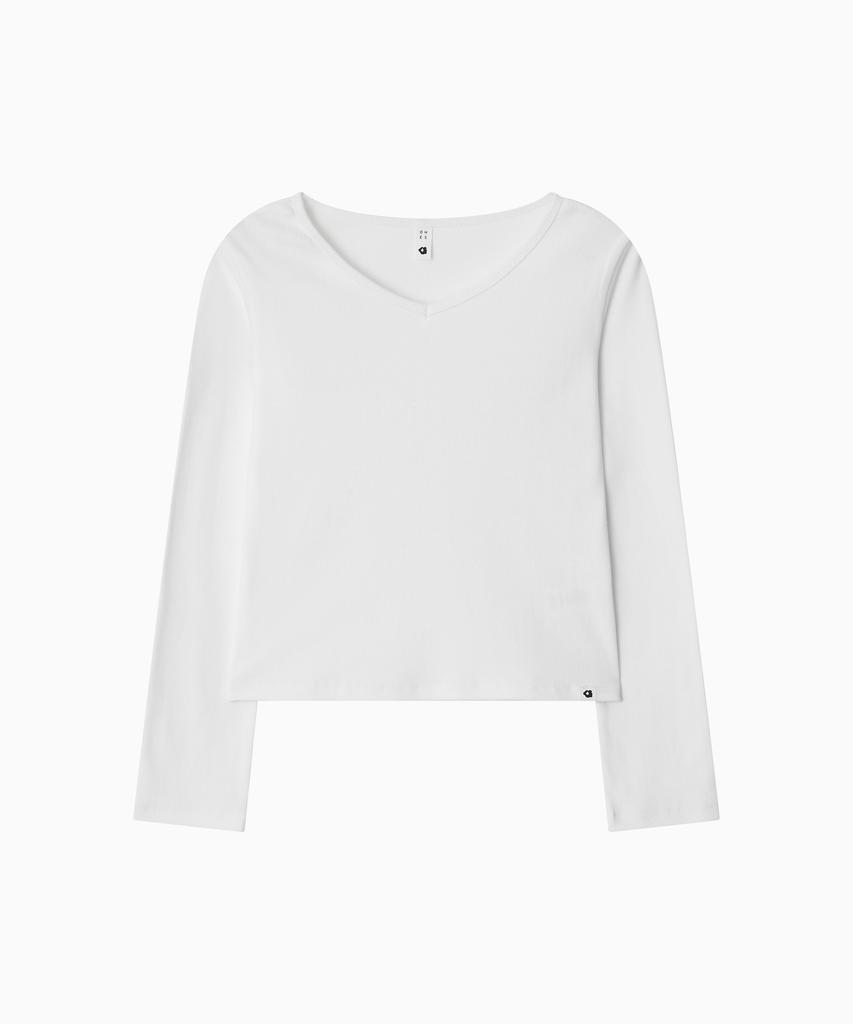 Ohesio Basic Ribbed V-Neck Long Sleeve, White