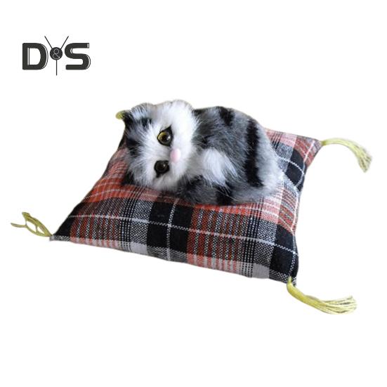 Simulation Cat Doll Plush Toy Mini Realistic Sleeping Kittens on Mat Figurine Stuffed Animal Toy with Cushion for Home Office Room Desktop Decor