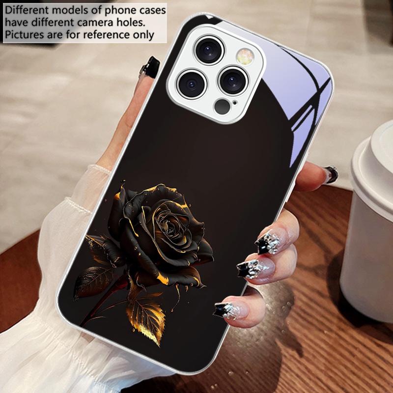 Ciemnozłota Róża Do iPhone 16 E 15 14 13 Plus 12 mini 11 Pro Max XR Xs Max X 7 8 6 6S 2022 Hartowane Szkło Etui Na Telefon