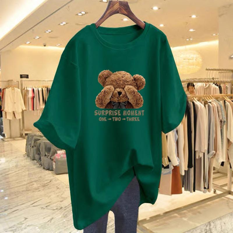 Cotton Bear Print T-shirt Women's Short-sleeved Loose and Versatile Top Summer New