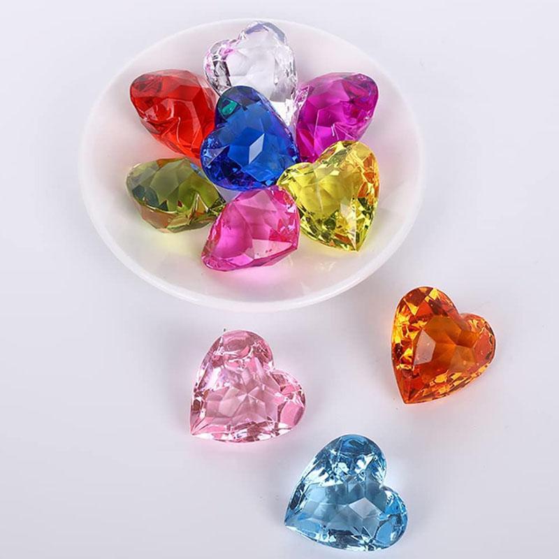6PCS 40MM Heart Shaped Acrylic Diamond Gems Jewels Pirate Treasure Chest Hunt Party Favors For Kids Birthday Halloween Gifts