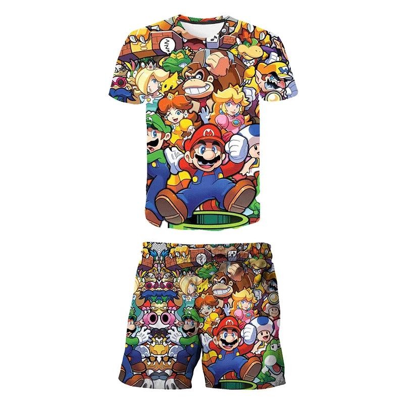 2025 MINISO Dětské oblečení Sady Cosplay Super Mario Trička Šortky 2 ks Obleky Děti Chlapci Dívky Topy Tričko Mario Bros Tričko Kalhoty Oblek