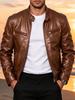 Men's slim stand-up collar PU leather jacket spring and autumn new motorcycle jacket multi-color fashion casual jacket leather jacket