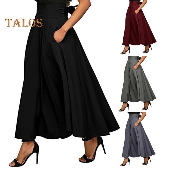 Maxirock Bandage Hohe Taille Enger A-Linien-Rock Einfarbig Großer Saum Frühling Langer Rock Arbeit Freizeit Alltagskleidung