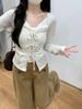 Miu Style Slim Lace-Up V-Neck Two-Piece Cinched Waist Long Sleeve Top