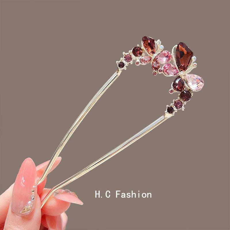 Elegant U-Shaped Butterfly Tassel Hairpin - Ancient Style Floral Accent for Qipao