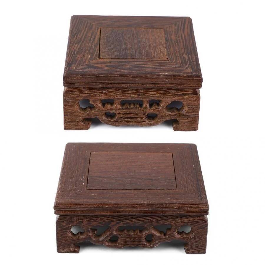 Retro Tea Tray Tea Table Delicate Small Square Teapot Base Vase Decoration Solid Wood Bonsai Pedestal Wooden Base Serving Tray