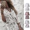 3/4 Sleeve Summer Dress Women Summer Dress Strappy V-Neck Ruffle Hem Dress