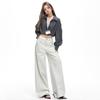 Spring Summer Premium Gray White High Waist Structured Relaxed Wide Leg Saber Cut Denim Pants For Ladies Casual Pants Oversize Denim Trousers
