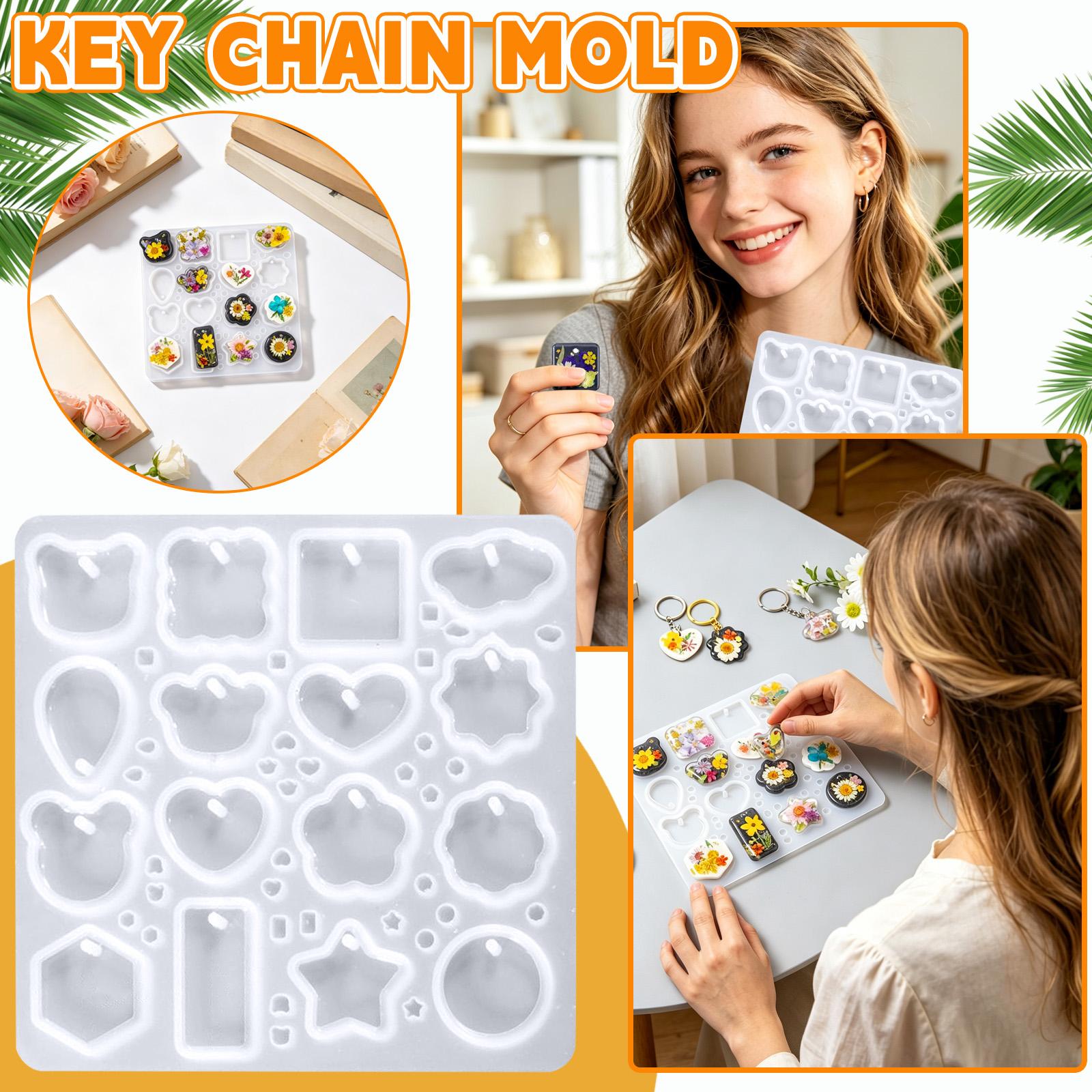 

DIY Resin Keychain Silicone Molds With Hole, Handmade Craft Casting Molds, 16 Cavities One Size