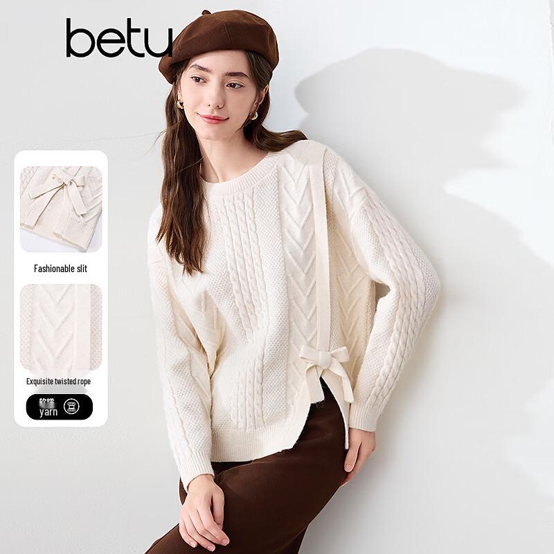 Betu Women s Round Neck Twist-Knit Loose Sweater XS