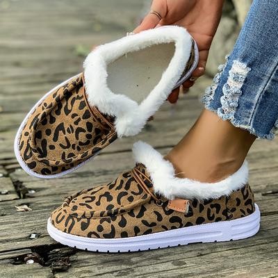 New Cotton Shoes Snow Boots Autumn and Winter Leopard Print Flat Bottom Foot Fluff Daily Large Size
