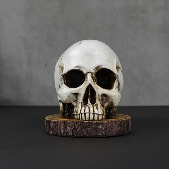 Totenkopf Messerhalter, Gruseliger Skelettkopf Messerständer mit 7 Schlitzen, Halloween Horror Messerhalter für Gothic Küchenarbeitsplatten-Dekoration