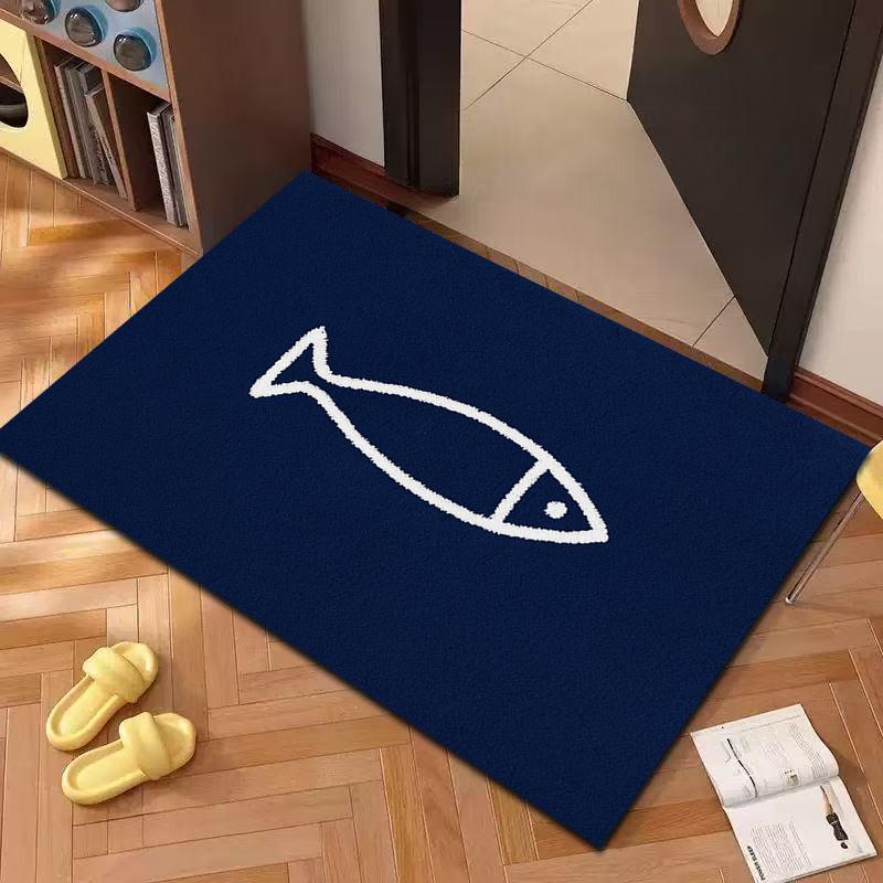 VIKAMA Minimalist Fish Design Area Rug - Non-Slip Absorbent Door Mat Washable Indoor Outdoor Carpet for Kitchen Entryway Home