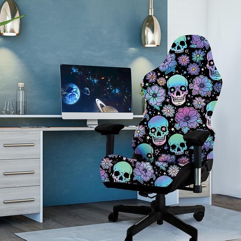 Halloween Gaming Chair Cover Pumpkin Ghost Print Office Chair Cover Set Suitable for Home Gaming Chairs Halloween Decoration