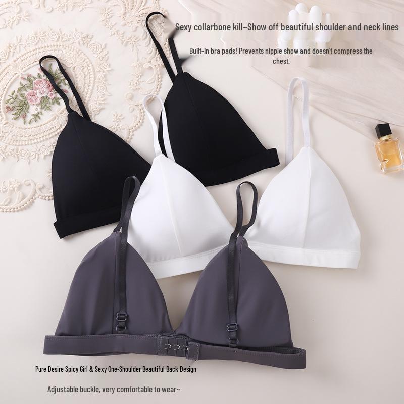 Southeast Asia Cross-border Hot Selling French Triangle Bra: Wireless, Fixed Cups, Thin Straps, Beautiful Back Design