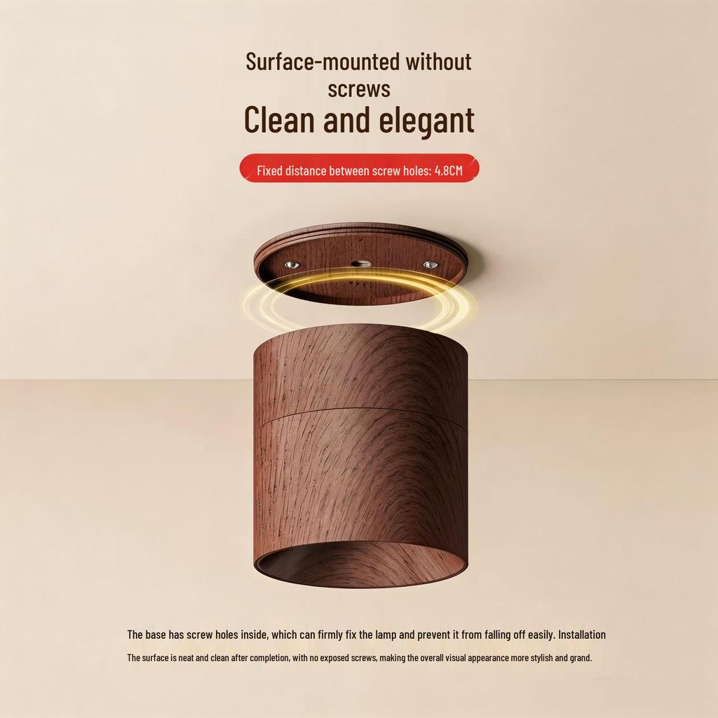Wind Walnut Surface-Mounted Spotlight, No Hole Needed, Full Spectrum Eye Protection for Corridor, Hallway, Living Room.