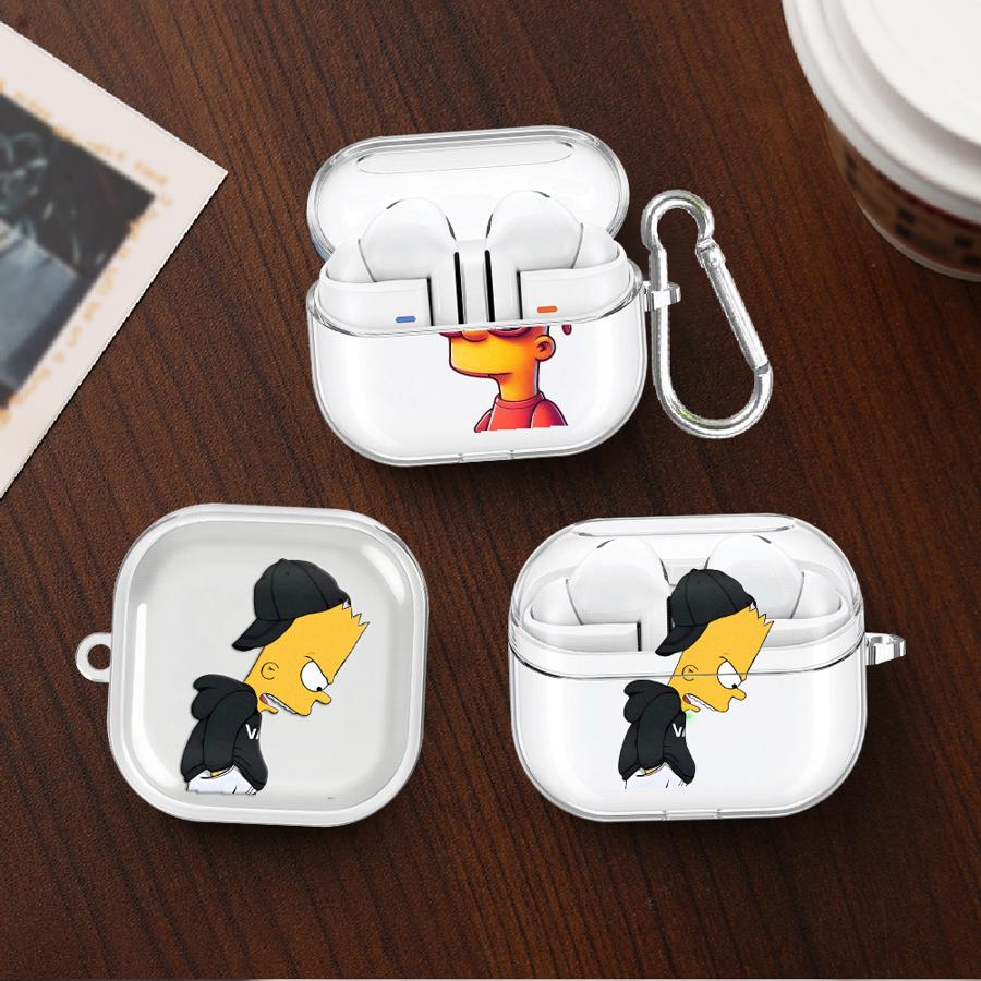 Cartoon The S-simpsons Case For Samsung Galaxy Buds 4 Pro 2Pro 4Pro 3 FE 3Pro 2 Live Clear Earphone Cases Cover With Hook