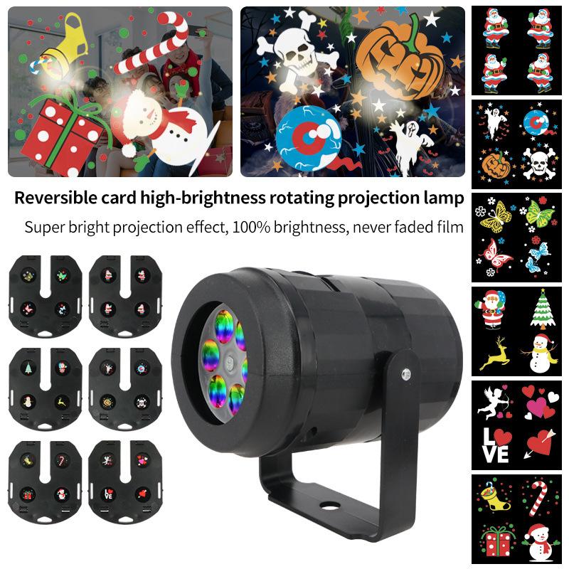Christmas Projector Lights 6 Pattern Interchangeable Card LED Stage Lights Snowflake Decor Party Laser Light Projection Lamp