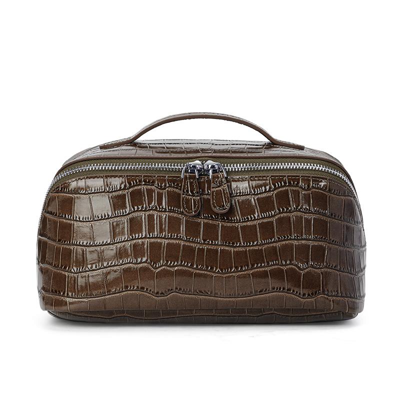 Aidanni Crocodile Pattern Genuine Leather Large-Capacity Handheld Cosmetic Bag, Storage Bag, Practical Handbag, Travel Toiletry