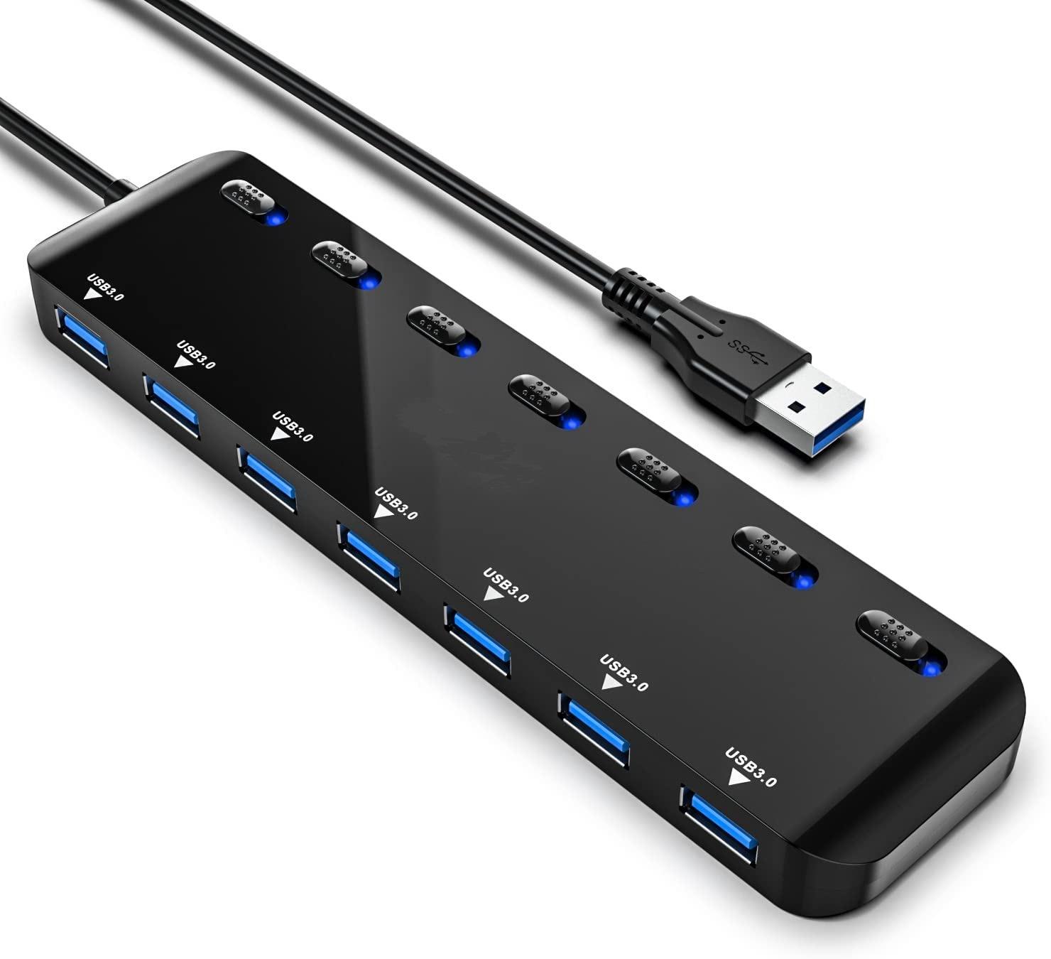 USB 3.0 Hub 7 Port with Individual On/Off Switches 5Gbps High Speed USB Splitter for Laptop PC Computer and Multiple Devices 7 USB port